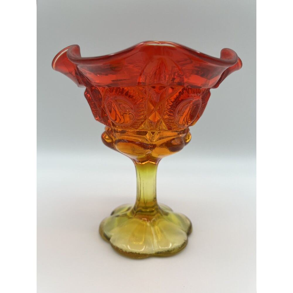 Mid-Century Red and Yellow Pedestal Bowl Compote ~ Moon and Flower Design